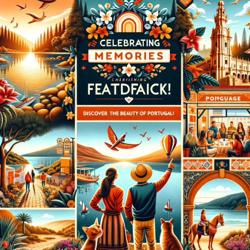 DALL·E 2023-11-14 22.45.49 - An inviting and vibrant image that captures the essence of the slogan 'Celebrating Memories, Cherishing Feedback – Discover the Beauty of Portugal!' f